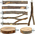 Natural Wood Bird Perches for Cage, Parrot Perch Stand & Platform, Bird Cage Accessories for Parakeets, Cockatiels, Conures, Lovebirds (Brown, Core Perch & Platform - 8PCS)