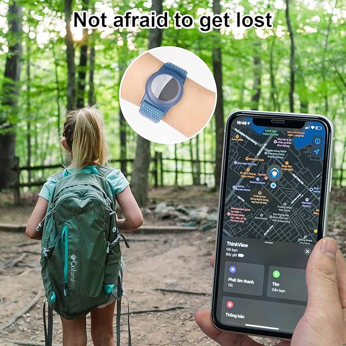 Kids Wristband Compatible with Apple AirTag, Protective Case for Air Tag GPS Tracker Holder with Nylon Bracelet, Adjustable Anti Lost Watch Band for Toddler Child Elder(Rainbow A & Blue)