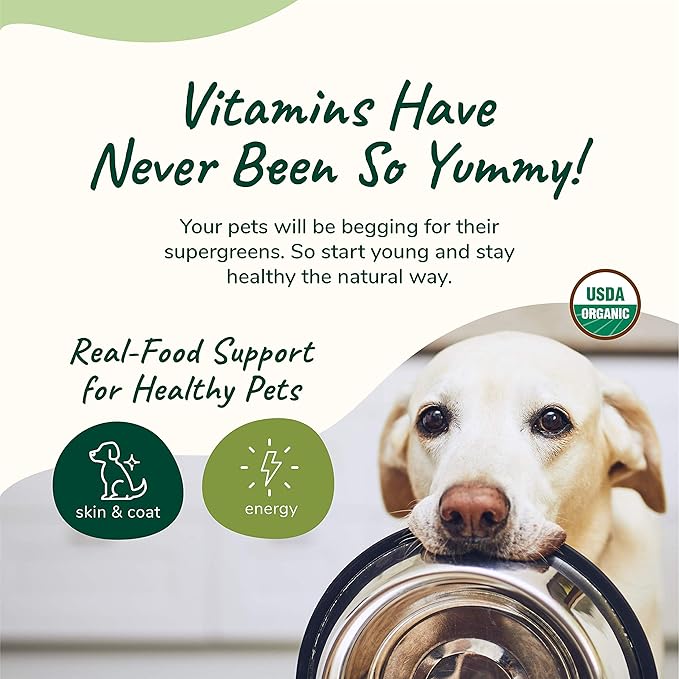 kin+kind Organic Multivitamin for Dogs & Cats - Pet Supplement for Healthy Skin and Coat - Safe, Natural Formula with Wheatgrass, Kelp, Seaweed and Coconut - Made in USA - 4oz (Medium)