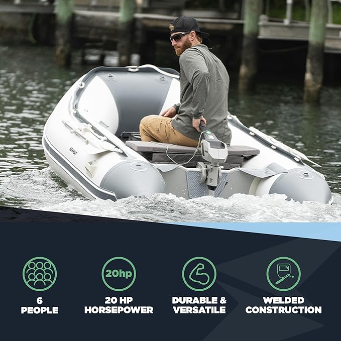 Newport 12ft 6in Catalina Inflatable Dinghy Boat Transom Sport Tender - 6 Person - 20 Horsepower USCG Rated, White/Gray