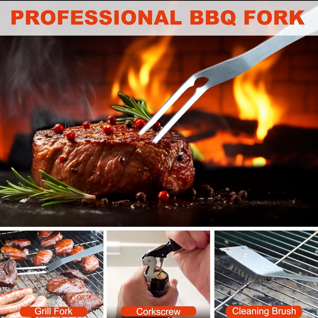 Grilljoy BBQ Accessories Grill Tools Set - 22PCS Stainless Steel Barbecue Grill Accessories for Outdoor Grill with Black Aluminum Case - Grilling Gifts for Men Dad -Grill Tools Kit