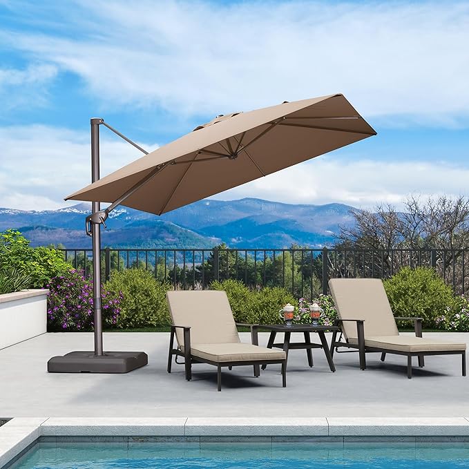 PURPLE LEAF 9 Feet Patio Umbrella Square Cantilever Umbrella Outdoor with 360° Rotation and Aluminum Offset Hanging for Pool Deck Garden Backyard, Taupe