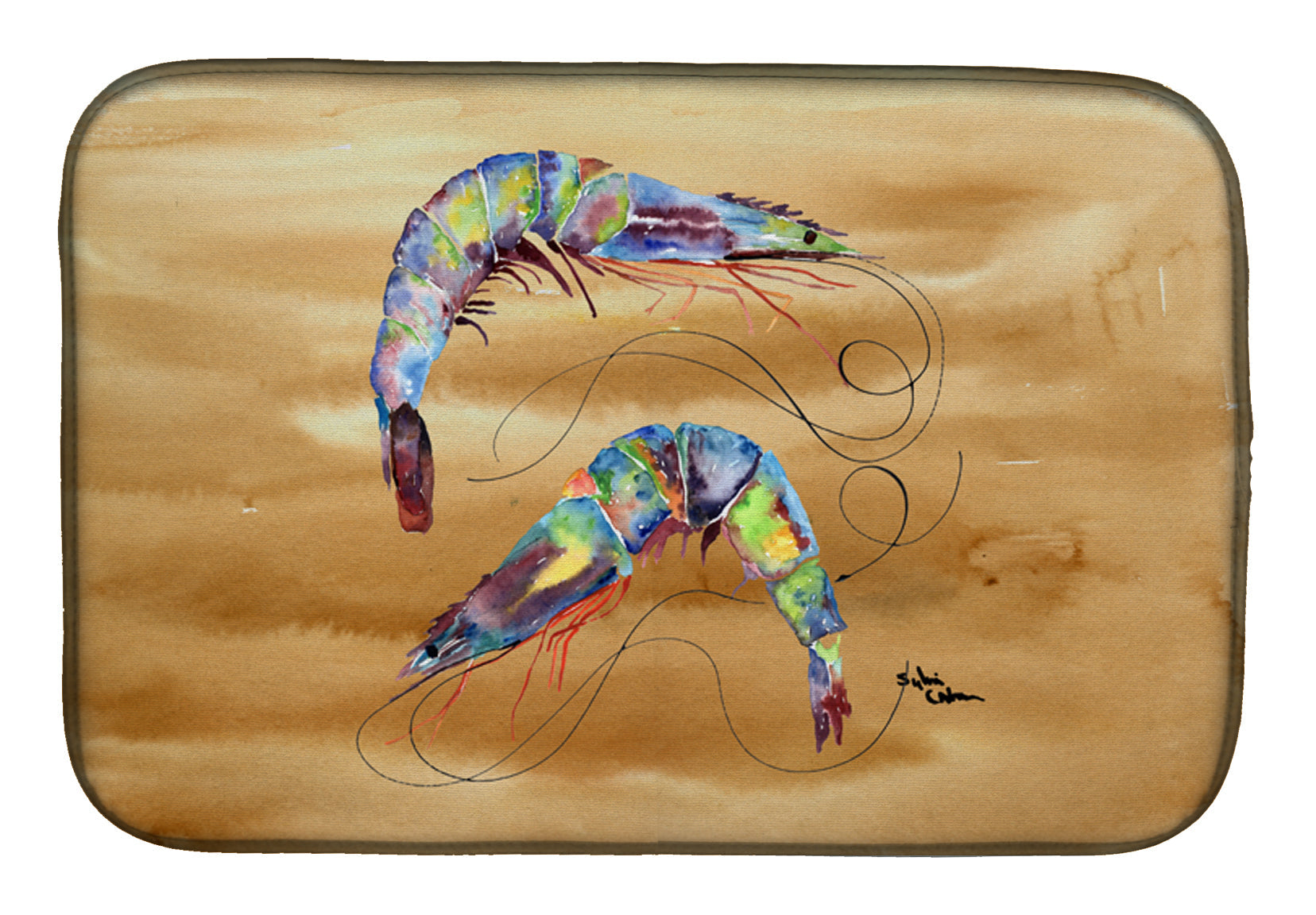 Shrimp Sandy Beach Dish Drying Mat Absorbent Dish Drying Mat Pad for Kitchen Counter Dish Drainer Mat for Countertop, 14 x 21", Multicolor