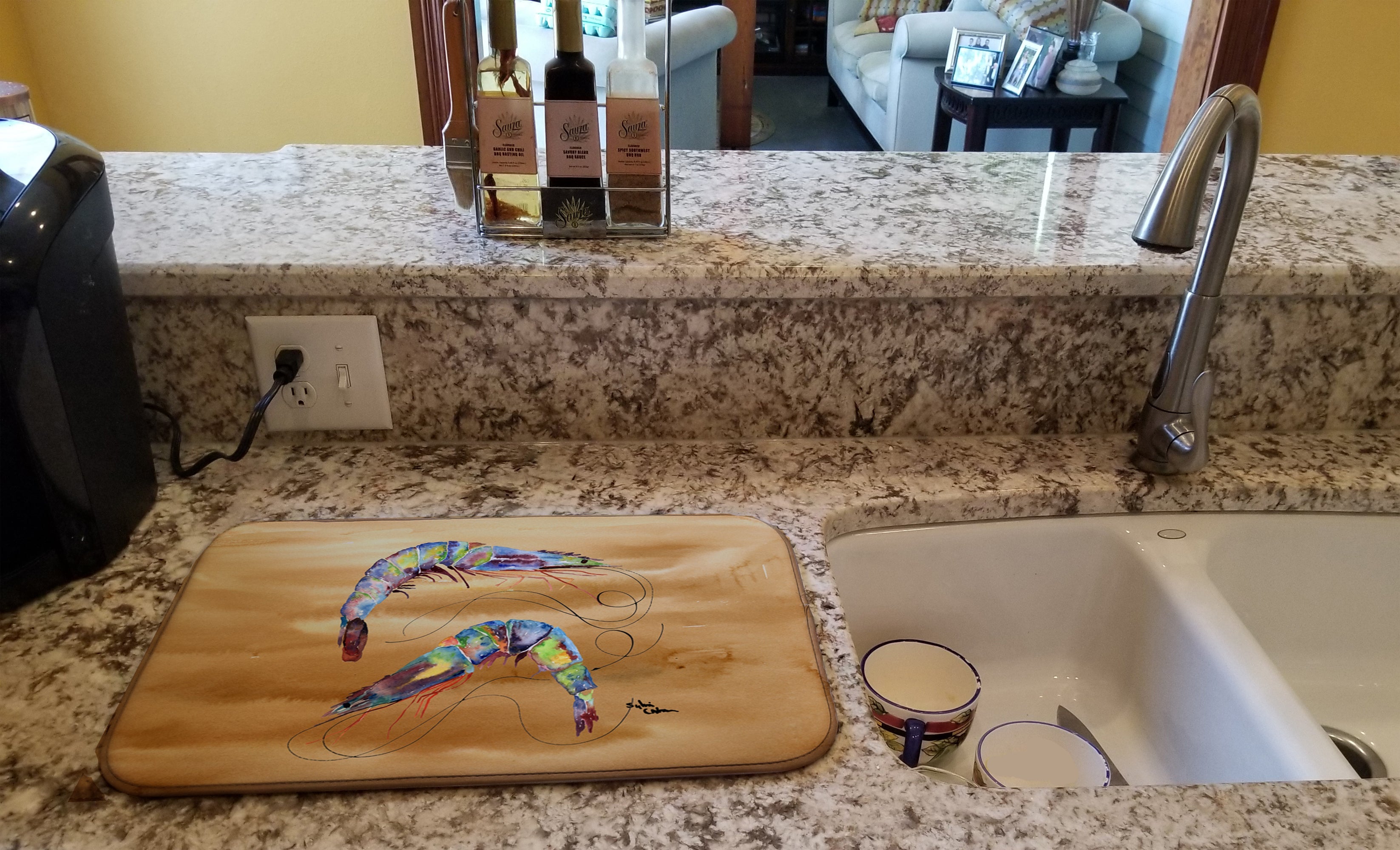 Shrimp Sandy Beach Dish Drying Mat Absorbent Dish Drying Mat Pad for Kitchen Counter Dish Drainer Mat for Countertop, 14 x 21", Multicolor