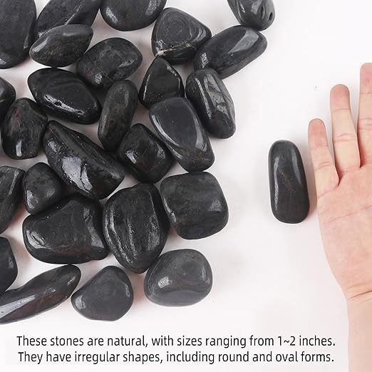 45LB 1"-2" Black Rocks for Plants, Polished Pebbles for Garden Landscaping, Planters,Aquarium,Vase Fillers, Indoor & Outdoor Decor