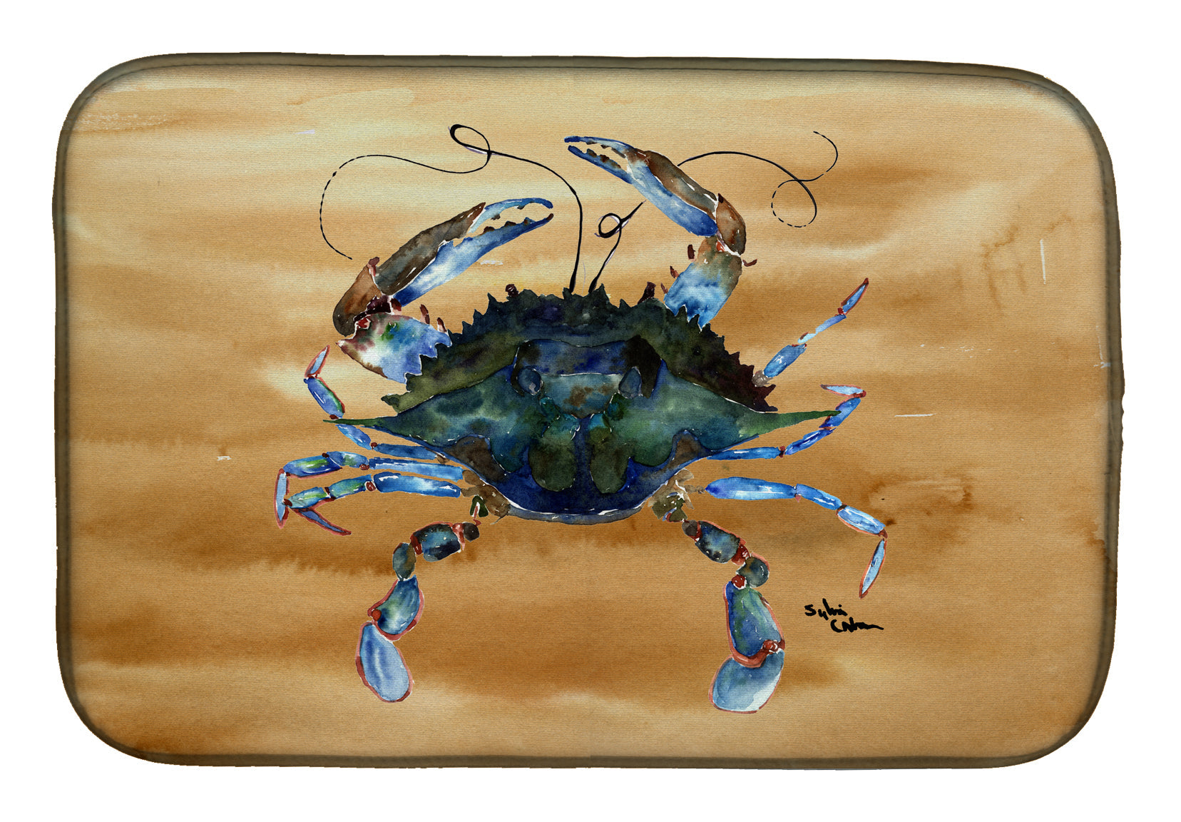 Blue Male Crab Sandy Beach Dish Drying Mat Absorbent Dish Drying Mat Pad for Kitchen Counter Dish Drainer Mat for Countertop, 14 x 21", Multicolor