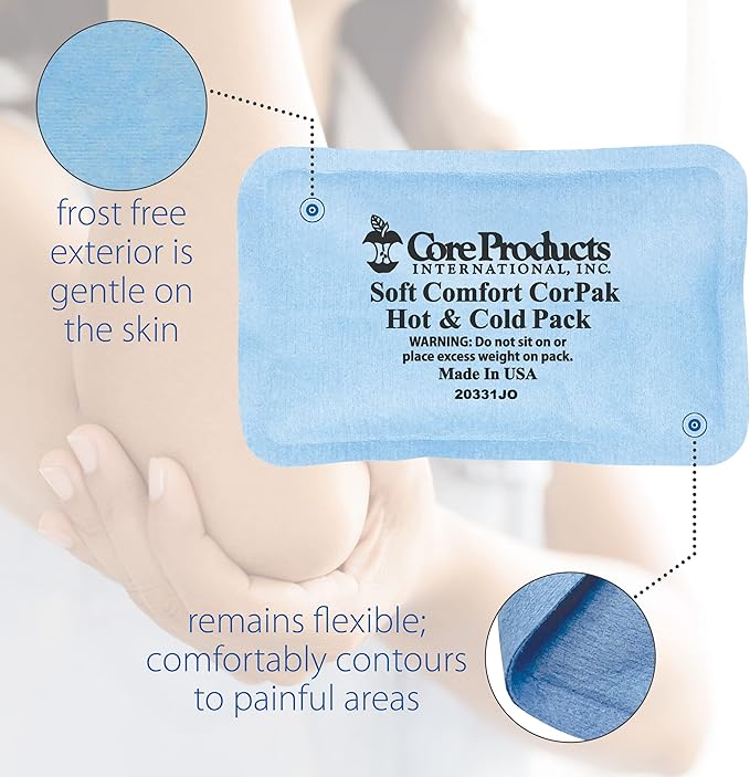 Core Products Soft Comfort CorPak – Reusable Hot & Cold Therapy Pack, Ice Pack for Injuries, No-Frost Compress for Muscle, Back & Joint Pain Relief – 3" x 5", Made in USA