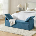 HULALA HOME Modern Storage Bench with Throw Pillows, 59.4" Extra Long Bedroom Ottoman Bench for End of Bed, Comfy Upholstered Footstool for Entryway Dining Room Living Room, Teal