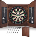 Sisal Dart Board Cabinet Sets, Decorative Dart Boards for Adults [6*Steel Darts] - Wooden Dartboard Cabinet with Integrated Scoreboard for Family Game Rooms