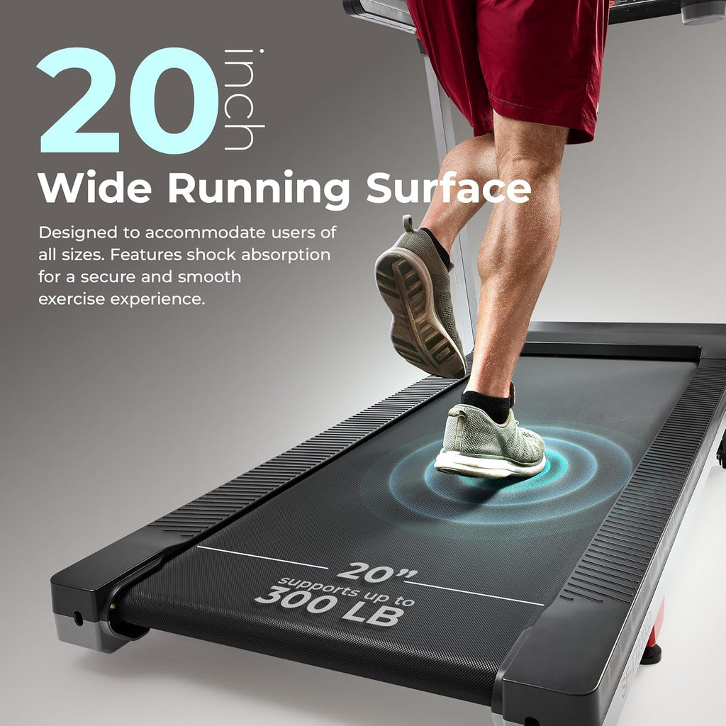 Premium Foldable Treadmill for Home, Running or Walking with Auto Incline, Shock Absorption, Digital Display, Optional 20” Running Deck, Free SunnyFit App Bluetooth Connection
