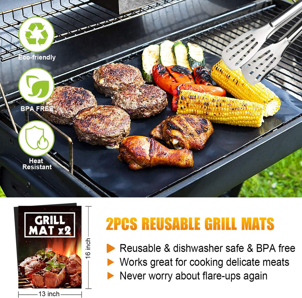 BBQ Grill Accessories Set, 38Pcs Stainless Steel Grill Tools Grilling Accessories with Aluminum Case, Thermometer, Grill Mats for Camping/Backyard Barbecue, Grill Utensils Set for Men Women