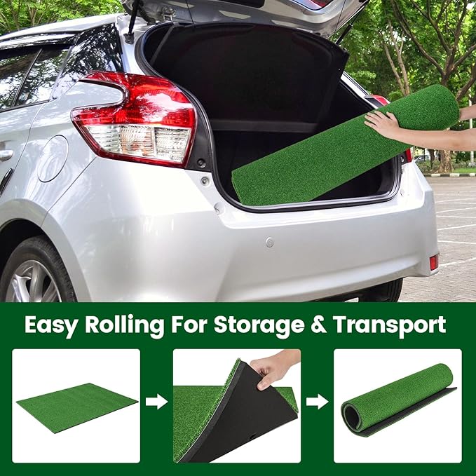 Tangkula Golf Hitting Mat, Artificial Turf Mat for Indoor/Outdoor Golf Practice Includes 2 Rubber Tees & 2 Alignment Sticks, Golf Training Mat for Home Backyard Garage