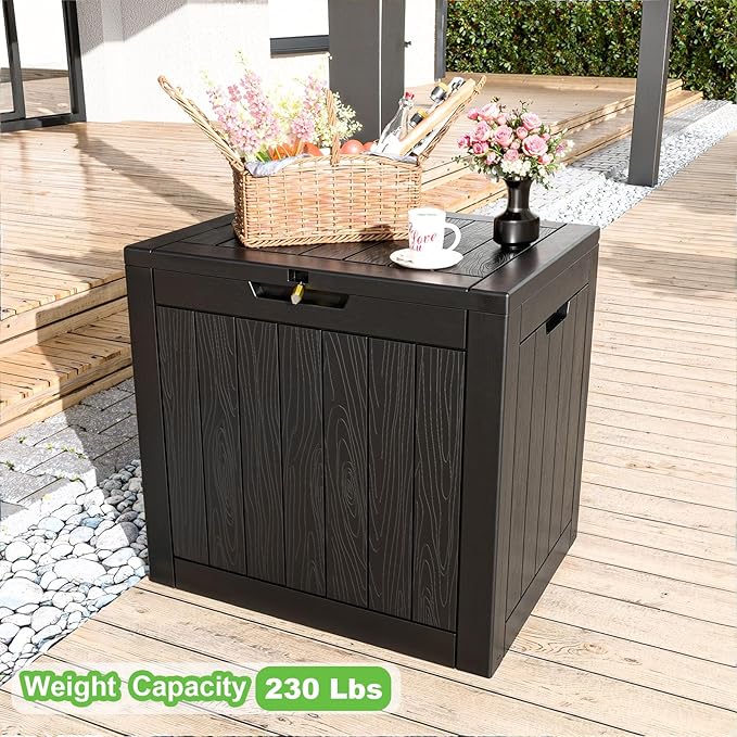 31 Gallon Waterproof Outdoor Storage Box,Resin Deck Box,Lockable Outside Storage Box Container for Patio Furniure,Garden (31 Gallon Black)