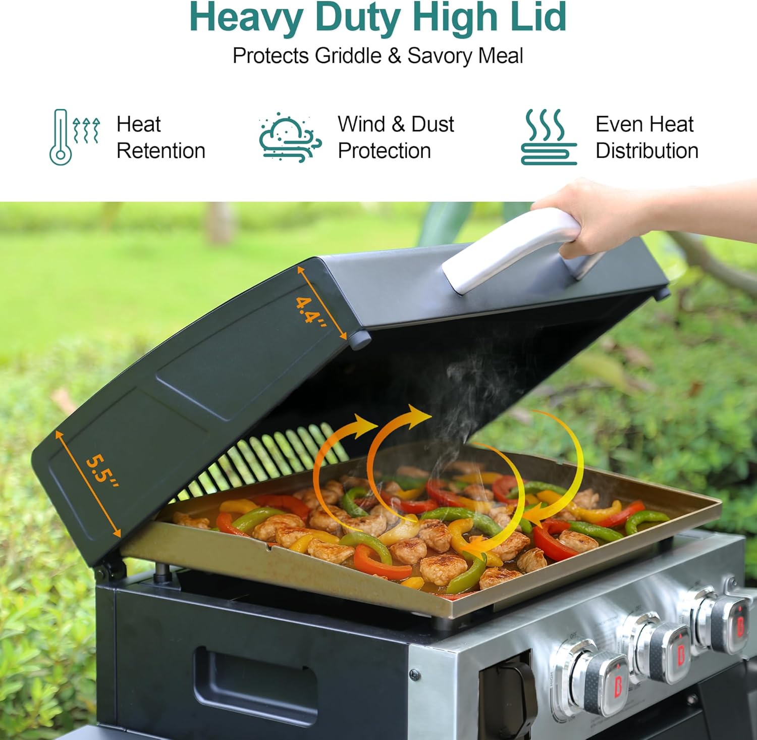 Brand-Man 3-Burner Portable Propane Gas Griddle with Lid - 28,000 BTU Flattop Griddle Grill, 504 Sq. In., Folding Side Tables, Rolling Cart for Outdoor BBQ, Camping, Patio