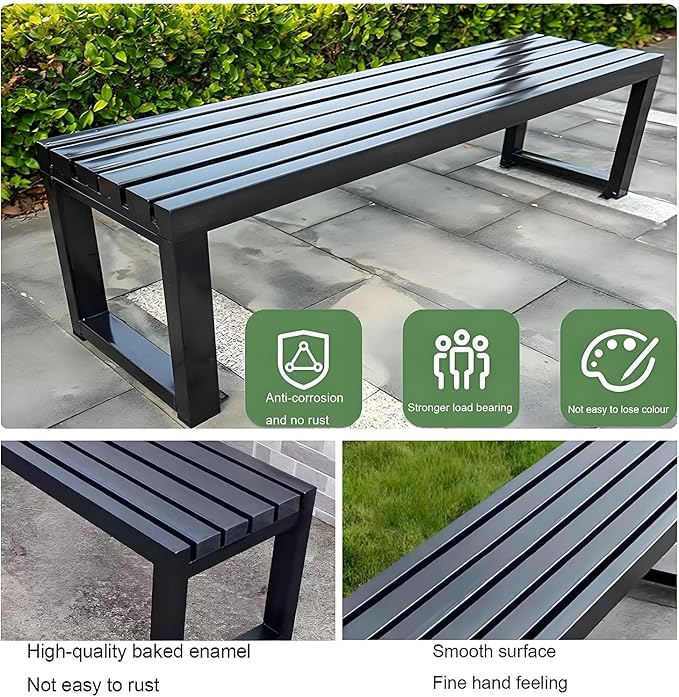 Weatherproof Metal Dining Bench, Outdoor Bench Backless Patio Bench 2-Person Farmhouse Bench Garden Bench for Kitchen, Living Room, Entryway(Blue,40in)