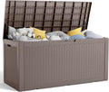 100 Gallon Resin Deck Box, Lockable Patio Outdoor Storage Box for Furniture, Garden Tools and Tools Storage, Waterproof Outside Storage Boxes - Grey