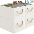 Closet Storage Bins, Linen Closet Organizers and Storage Basket for Shelves, Collapsible Shelf Baskets for Organizing Shelves, Bedroom Clothes Basket, Beige, 3 Pack
