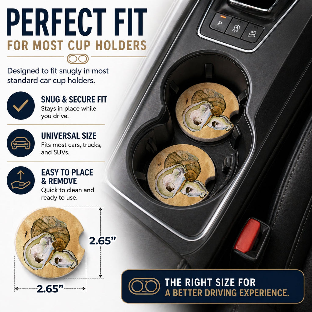 Oyster Sandy Beach Set of 2 Cup Holder Car Coasters Absorbent Round Sandstone Coasters Gifts for Men or Women, 2.5, Multicolor