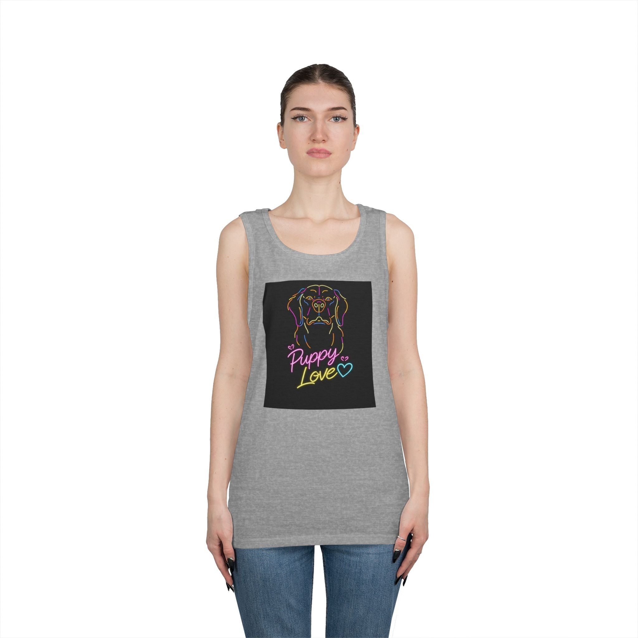 Puppy Love Tank Top — Neon Dog Graphic Summer Tee