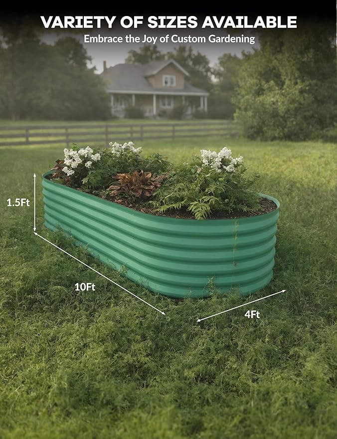 2 Pcs Raised Garden Beds Outdoor 10x4x1.5ft - Galvanized Steel Planter Box for Vegetables, Flowers, Rust-Resistant Garden Box, Easy Assembly Raised Beds, Durable Planters for Outdoor Plants, Green