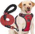 No Pull Dog Harness Adjustable Reflective Oxford Easy Control Medium Large Dog Harness with A Free Heavy Duty 5ft Dog Leash (S (Neck: 14"-17", Chest: 18"-21"), Red Harness+Leash)