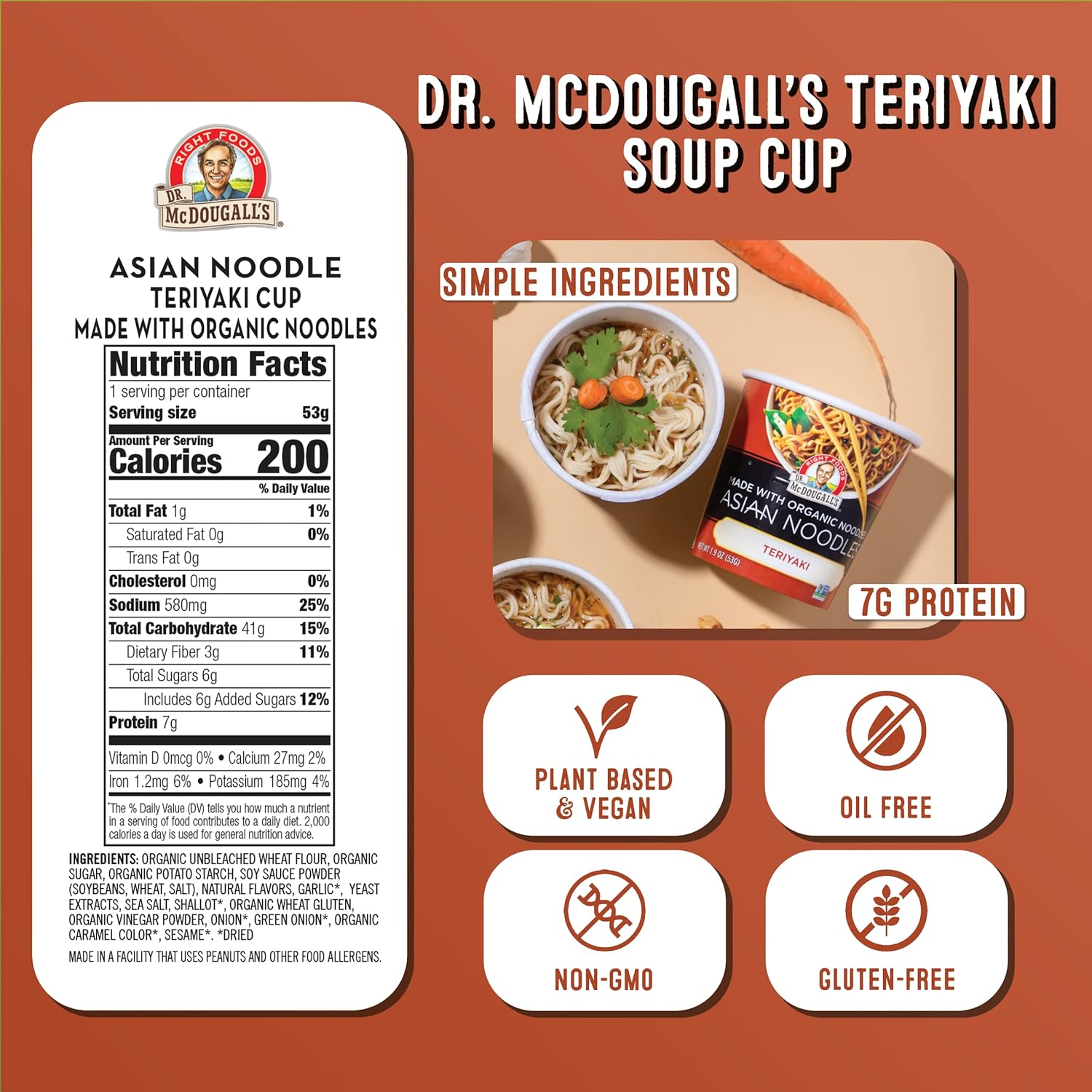 Dr. McDougall's Teriyaki Asian Noodle Soup, Pack of 6, 1.9 Oz Each