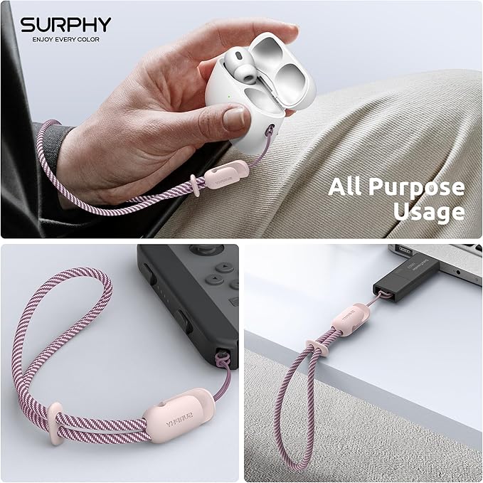SURPHY 2 Pack Phone Lanyard for Cellphone Case, Phone Wrist Strap for Case, Cellphone Strap with 2-Color Braided, Charm Wrist Lanyard for Women and Men, Pink & Gray