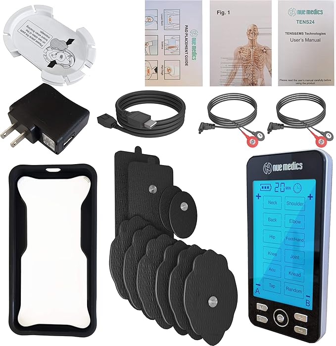 Tens Unit Machine Pulse Massager for Pain Relief, 24 Massage Modes, Rechargeable Muscle Stimulator Device with 10 Pads