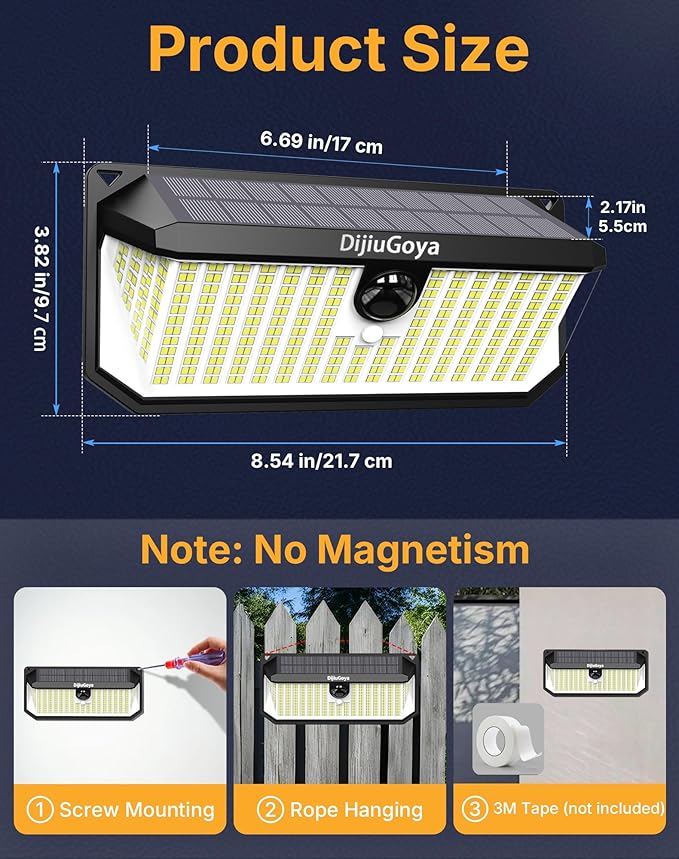 Solar Security Lights, 466 LED 4000 Lm - 270° Motion Sensor, IP68 Waterproof, 3 Lighting Modes, Dusk-to-Dawn Outdoor Flood Light for Fence Garden Backyard Garage - Pack of 4
