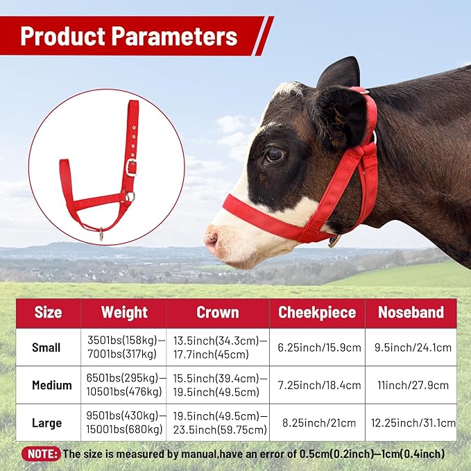 XUANNIAO Easily Adjustable Figure 8 Cow Halter, Double-Ply Premium Livestock Cattle Halters, Colorful Cow Utility Calf Halter with Leading Rope for Miniature Horse Donkey Goat Foal (Large, Black)