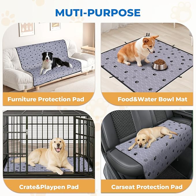 Fostanfly Non-Slip Washable Pee Pads for Dogs, 2 Pack Large 42"x50" Ultra-Absorbent Leak-Proof Reusable Potty Training Pads of Add 8 Lanyards for Dogs, Puppy and Cats