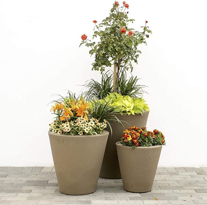 Crescent Garden Dot TruDrop Indoor/Outdoor Planter, Self-Watering Plant Pot, 16 Inches, (Alpine White)