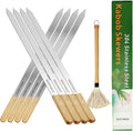 23.5" Long Kabob Skewers,1 Inch Wide 304 Stainless Steel Barbecue Skewers for Grilling with Wooden Handle,Metal Flat BBQ Skewer for Koubideh Brazilian Shish Kebab Skewer(8),BBQ Mop Brush(1)