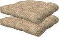 Honeycomb Outdoor Essentials Set of 2 Tufted Seat Pads, 19 x 18, Courtyard Geo Almond Dining Chair Cushions for Patio Furniture