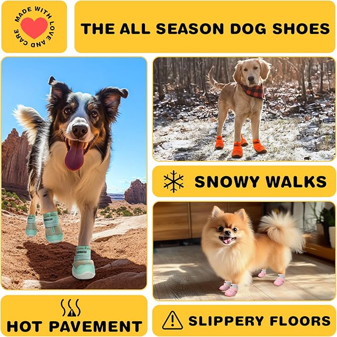 Hcpet Dog Shoes for Large Dogs, Breathable Dog Booties for Small Medium Dogs, Anti-Slip Dog Boots & Paw Protectors for Hot Pavement Winter Snow Hiking with Reflective Straps Army Green Size 1