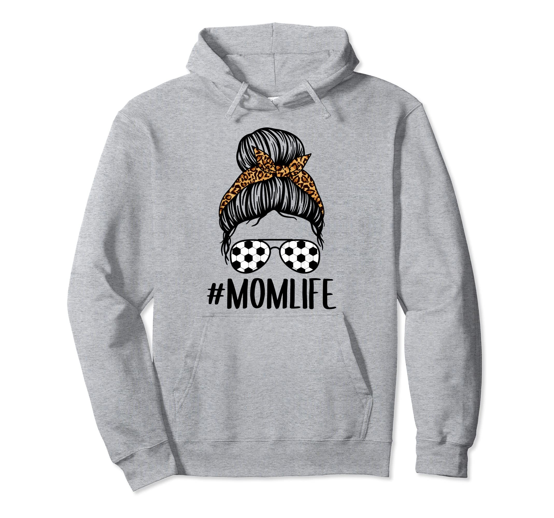 Momlife Messy Bun Leopard Soccer Hoodie - Fun Novelty Design for Adults