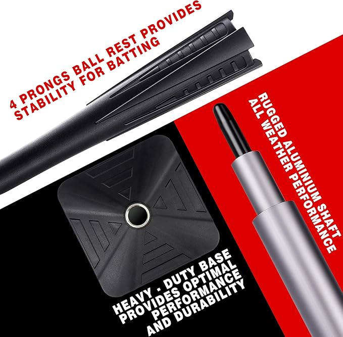 4-Prongs Ball Rest Batting Tee for Baseball and Softball， 23" to 44" Adjustable Baseball Tees for Hitting，Heave Duty Base Baseball Tee （No Included The Baseball）