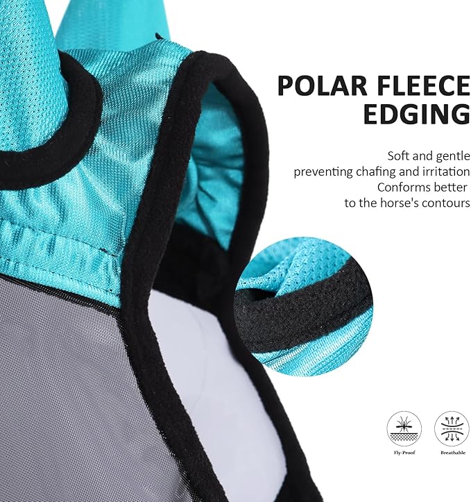 Harrison Howard Pro Luminous Horse Half Face Fly Mask Large Eye Space with Ears UV Protection for Horse Teal L