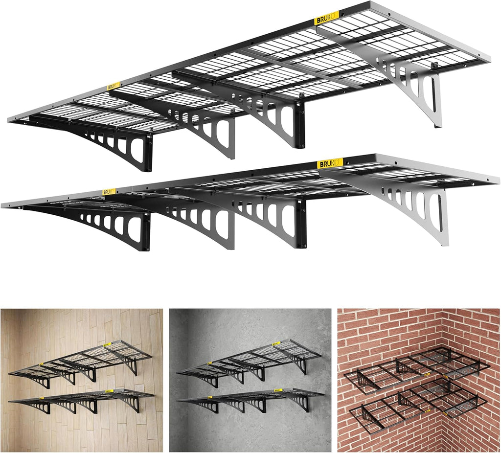 2x3ft Adjustable Rail Wall Garage Storage Shelf, for Tool Room, Storage Room, Store Supermarket Wall Storage Shelving Rack (4 Pack-Black)
