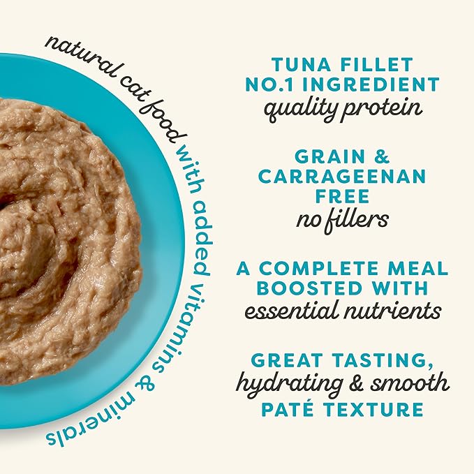 Applaws Vitality Wet Cat Food Paté, Natural Canned Cat Food, Wet Food for Cats with Added Vitamins and Minerals, Grain Free, Carrageenan Free, Tuna Fillet Recipe (24 Count, 2.47 oz Cans)