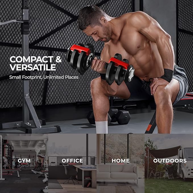 Yaheetech Adjustable Dumbbell Set 28/40/52.5/90LBS Adjustable Dumbbells Fast Adjust Dumbbell Weight Set with Anti-Slip Handle and Tray for Men/Women Home Gym Strength Training Equipment Single/Pair