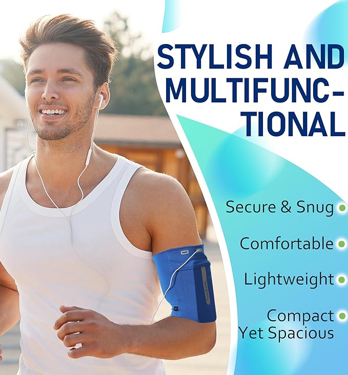 HiRui Running Armband Sleeve Universal Sports Armband Cell Phone Holder Armband for Exercise Workout, Compatible with iPhone 16/15/14/13/Plus/Pro Samsung Galaxy All Phones (S, Blue)