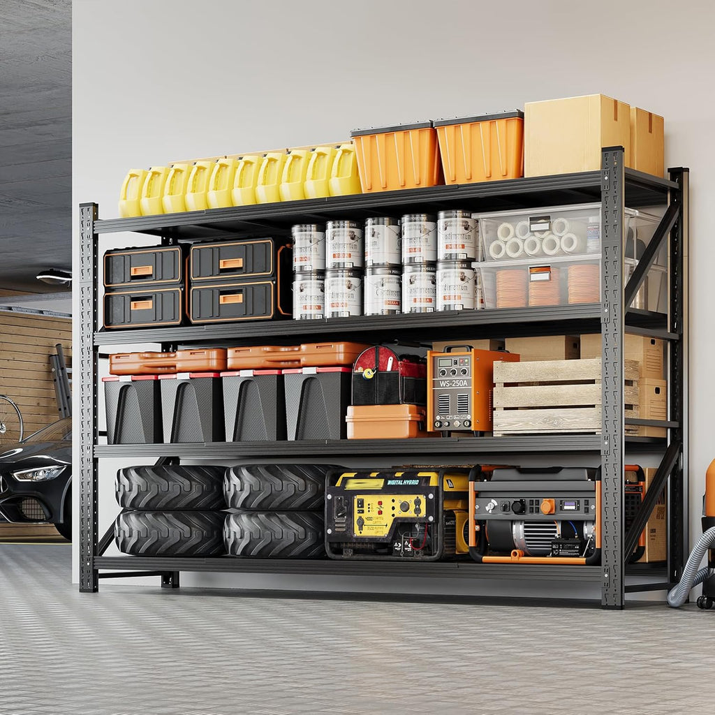 Yizosh 79" W Metal Garage Storage Shelves,7000LBS Heavy Duty 4-Shelf Adjustable Steel Organization Shelving,Utility Rack Shelf,79" W x 24" D x 79" H for Basement,Warehouse,Industrial