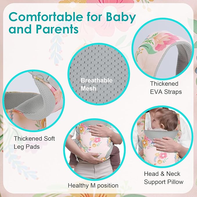 Baby Carrier Newborn to Toddler, Ergonomic Adjustable Toddler Carriers for 7-66 Lbs, Cozy Lightweight Infant Carrier with Neck Support, Baby Holder Carrier with Lumbar Support for Mom Dad