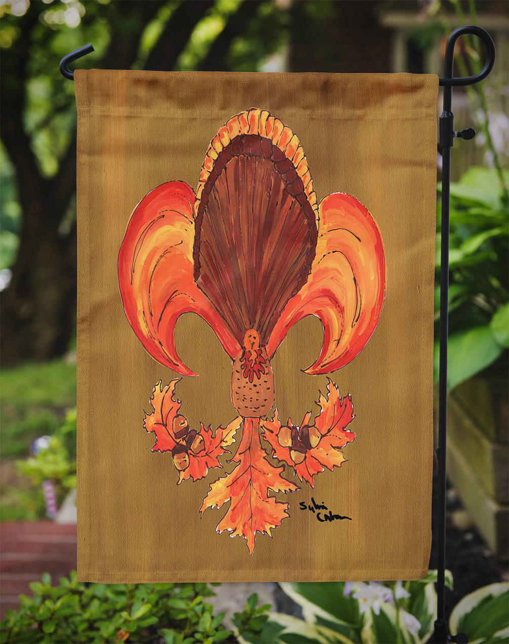 Thanksgiving Turkey and Fall Leaves Fleur de lis Garden Flag Mailbox Decorative Yard Banner Outside Patio Artwork for Flower Beds, Garden Size, Multicolor