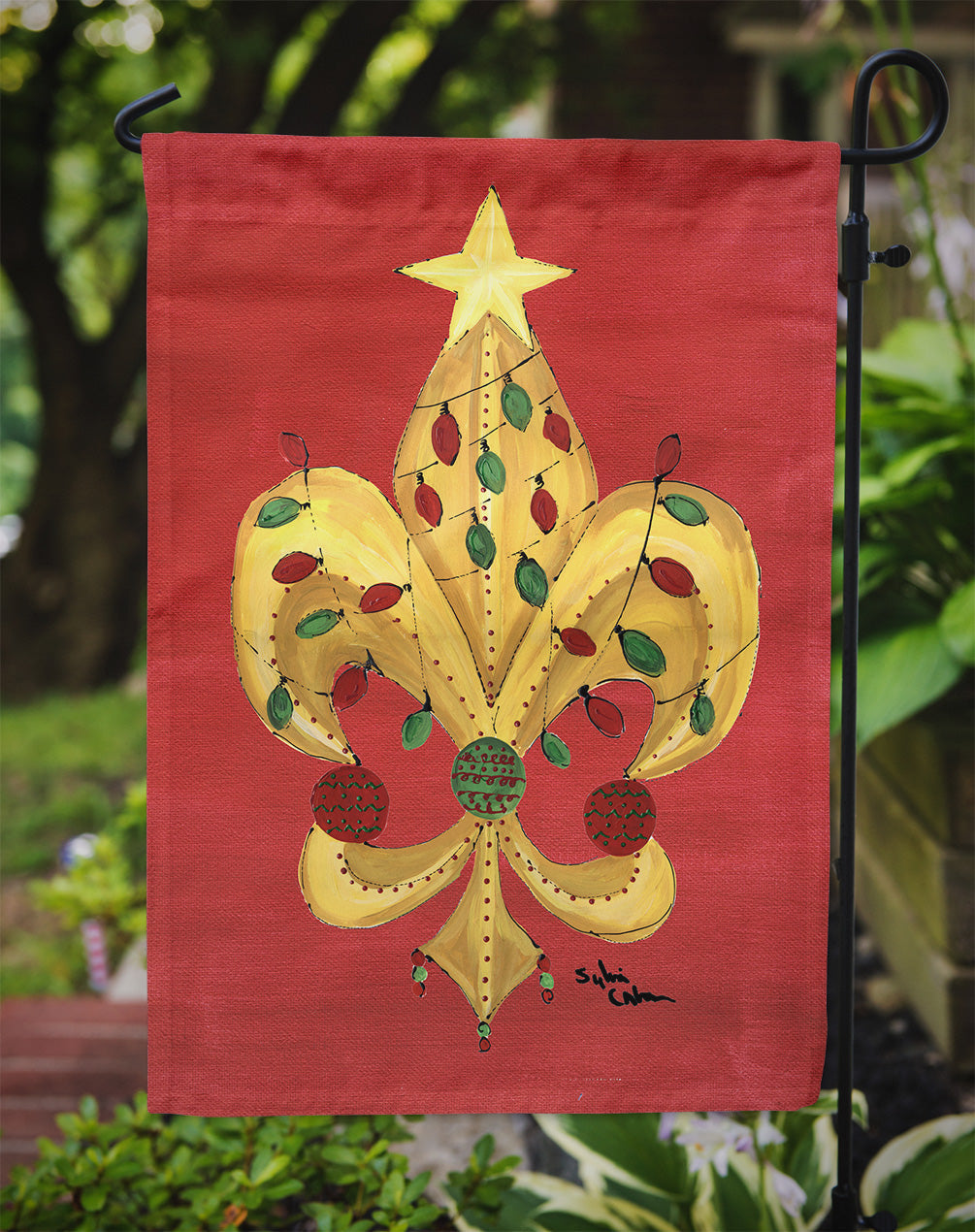 Christmas Tree Fleur de lis with lights Garden Flag Mailbox Decorative Yard Banner Outside Patio Artwork for Flower Beds, Garden Size, Multicolor
