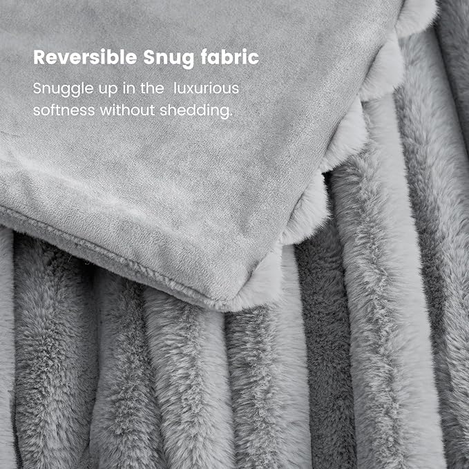 Cozy Bliss Faux Fur Throw Blanket for Couch, Cozy Warm Plush Striped Blanket for Sofa Bedroom Living Room,50 * 60 Inches Grey