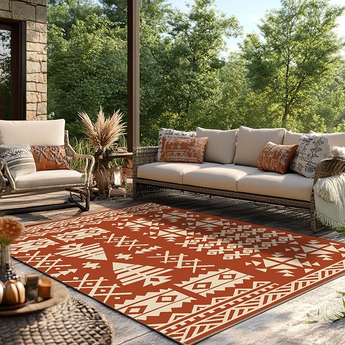 WILDROOTS 4x6 Feet Plastic Exotic Red Outdoor Rug, Stain Resistant Waterproof Reversible Outdoor Patio Rug, Fade Resistant Camping Rug