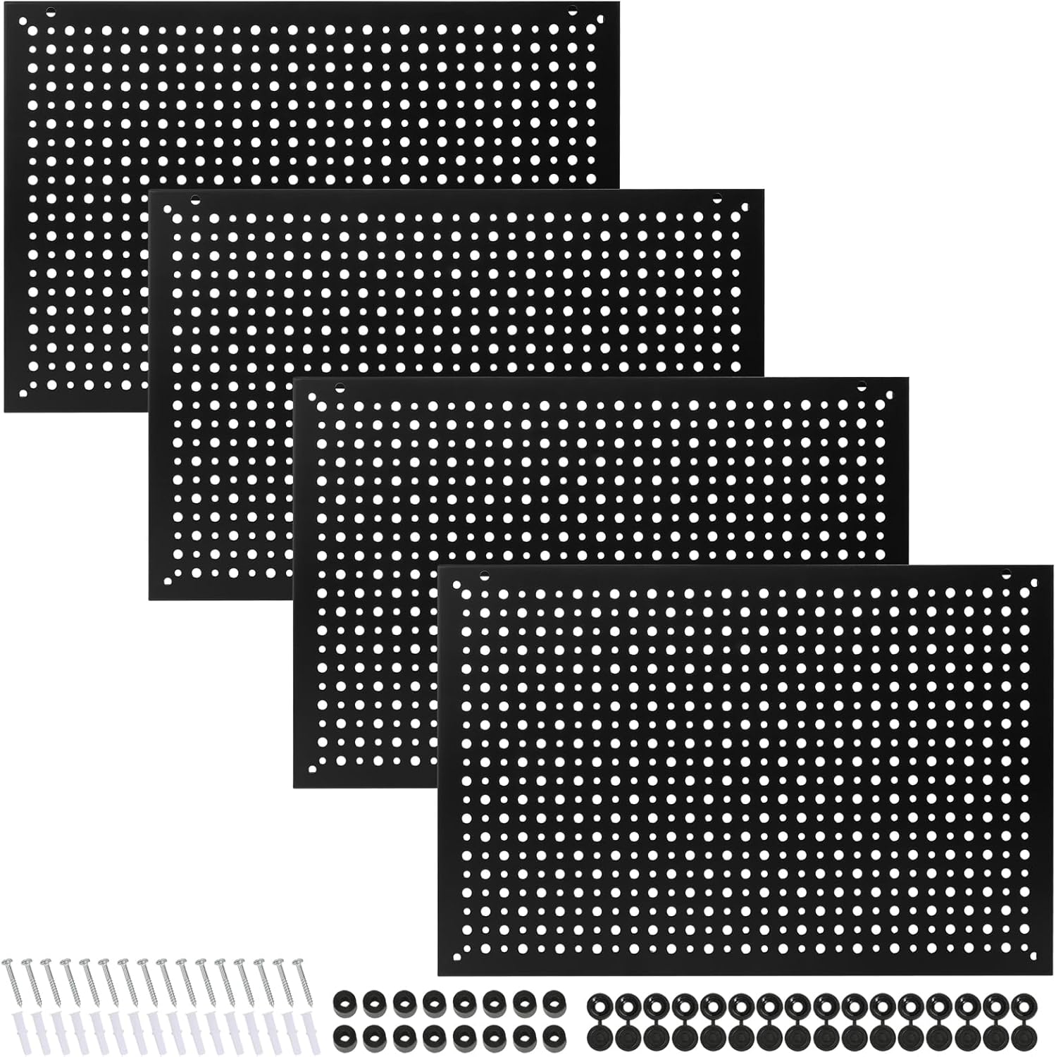 4 Pack Heavy Duty Steel Pegboard Garage Organization Panels,Universal 1/8 and 1/4 Pegboard Accessories,Suitable for Tool Storage,Garage Storage etc. (Black, 16X10.5)
