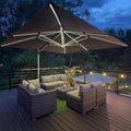 PURPLE LEAF 9' X 12' Solar Powered LED Patio Large Umbrella Offset Double Top Hanging Umbrella Outdoor Market Umbrella for Garden, Slate Gray